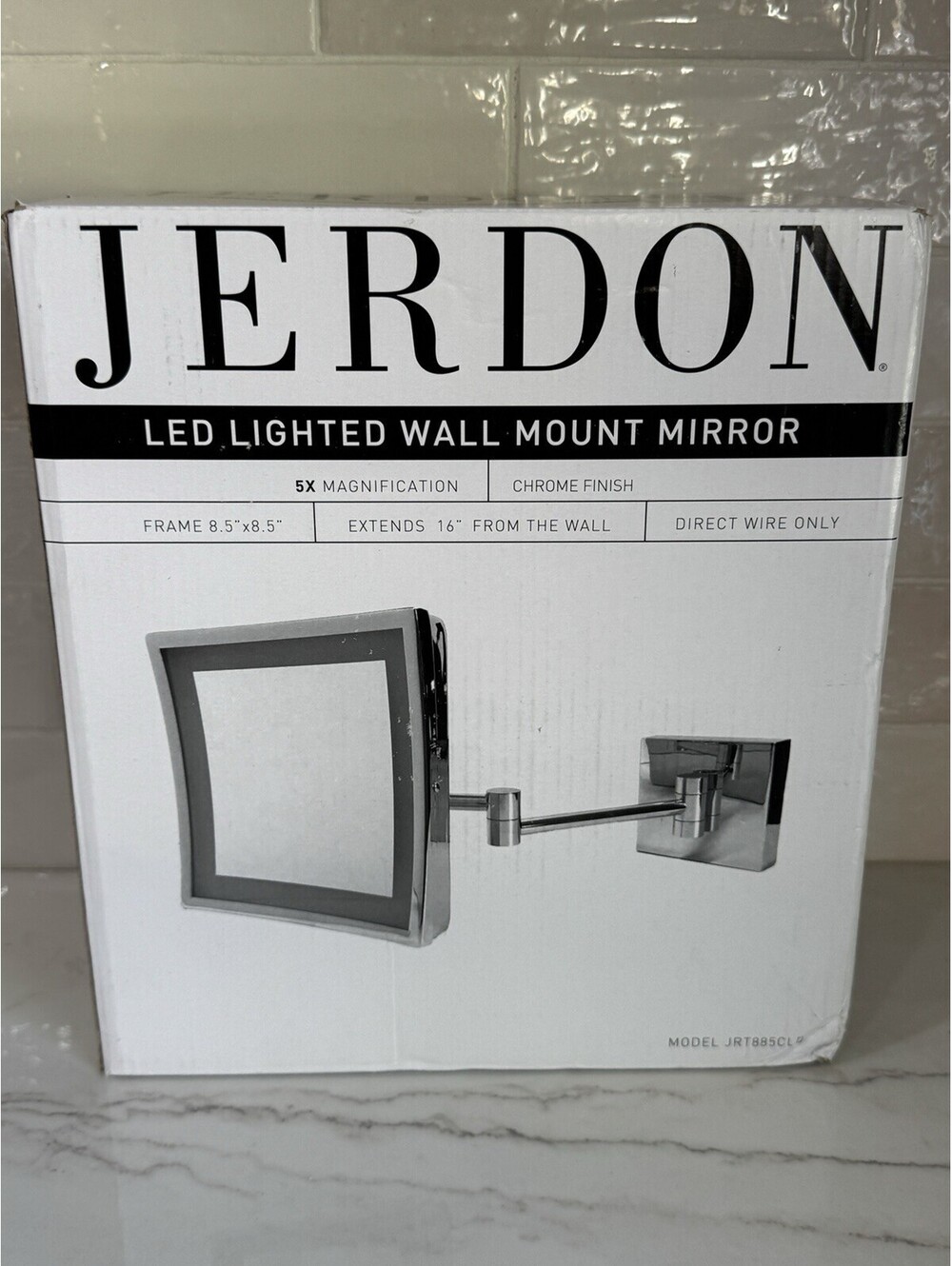 Jerdon LED Lighted Wall Mount Mirror Model JRT885CLP 8.5x8.5 inch square NEW